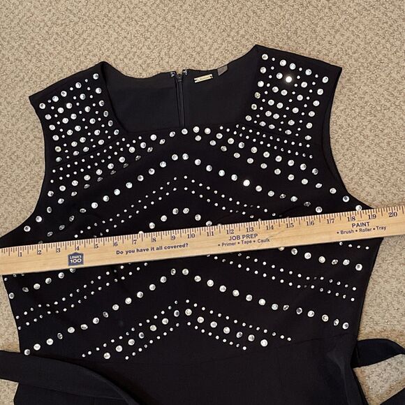 TAHARI Women’s Size 14 Embellished Rhinestones Jumpsuit Black Polyester Spandex - Picture 5 of 9